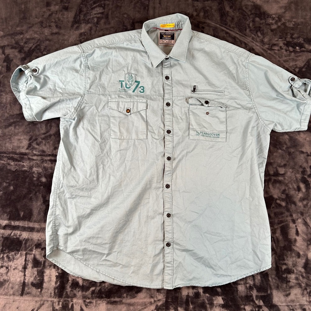 Tulip Legendary Button Down Shirt Mens‎ 5XL Light Blue Cargo Military Tactical